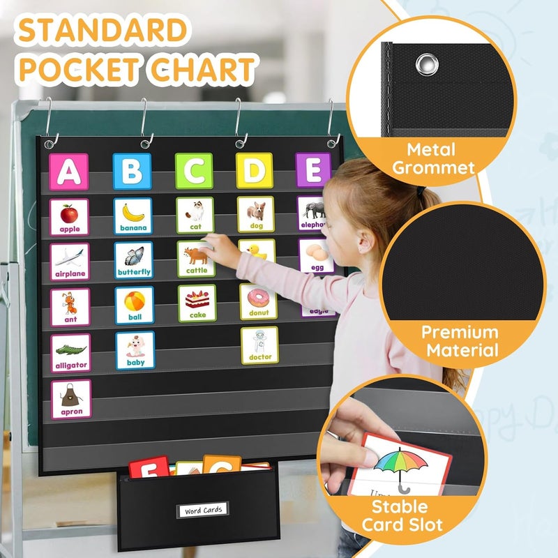ALSLEA Standard Pocket Chart for Classroom 28"x28" Large 7 Pocket Charts with Card Storage Bag Sentence Strip Holder for Word Wall, Sight Words, Cards, Calendar, Daily Visual Schedule (Black) - Image 4